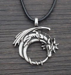 Winged Dragon On Moon Pendant Necklace